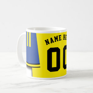 カスタマイズ可能なサッカージャージーマグ、ブルー&イエロー コーヒーマグカップ