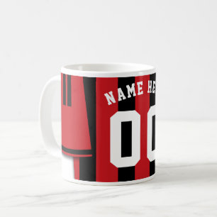 カスタマイズ可能なサッカージャージーマグ、黒ストライプ赤 コーヒーマグカップ