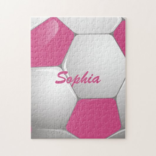 カスタマイズ可能なサッカーボールピンクと白 ジグソーパズル (縦)