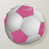 カスタマイズ可能なサッカーボールピンクと白 ラウンドクッション (裏面)