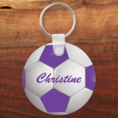 カスタマイズ可能なサッカーボール紫と白 キーホルダー (裏面)