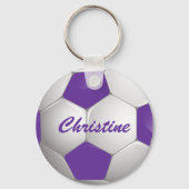 カスタマイズ可能なサッカーボール紫と白 キーホルダー (裏面)