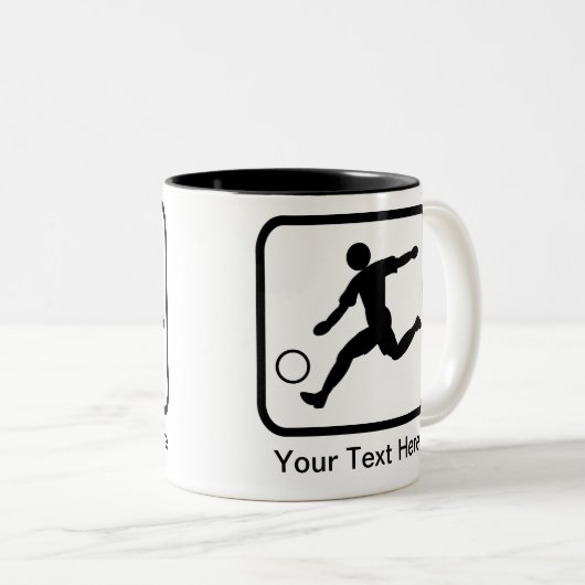 カスタマイズ可能なサッカー選手(サッカー)のロゴ ツートーンマグカップ (正面右)