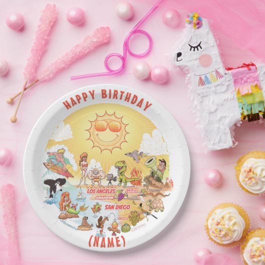 カスタマイズ可能なサニーカリフォルニア誕生日プレート ペーパープレート (パーティー)