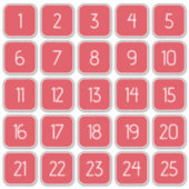 カスタマイズ可能なサンゴ赤色の四角い数字ステッカー シール (正面)