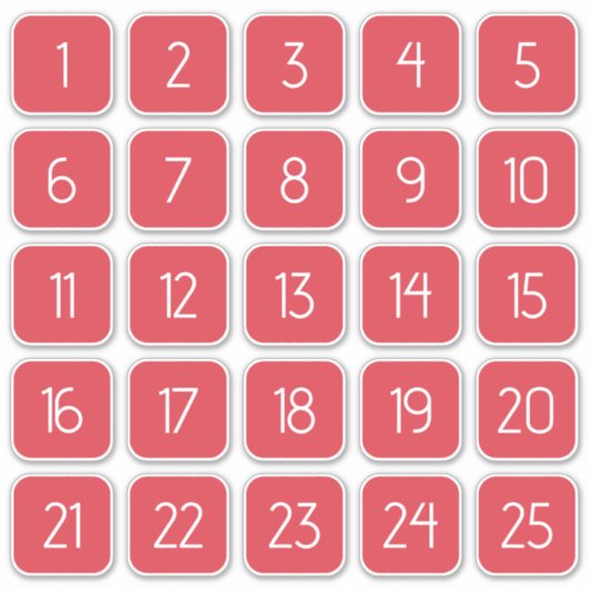 カスタマイズ可能なサンゴ赤色の四角い数字ステッカー シール (正面)
