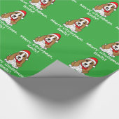 カスタマイズ可能なサンタの帽子の名前のバセットハウンド ラッピングペーパー (角)