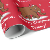 カスタマイズ可能なサンタの帽子の名前のマンモス ラッピングペーパー (ロールコーナー)