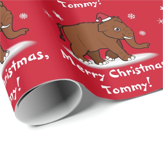 カスタマイズ可能なサンタの帽子の名前のマンモス ラッピングペーパー (ロールコーナー)