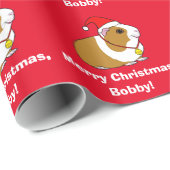 カスタマイズ可能なサンタの帽子の名前のモルモット ラッピングペーパー (ロールコーナー)