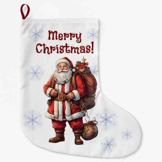 カスタマイズ可能なサンタクロースのクリスマスストッキング ラージクリスマスストッキング (正面)