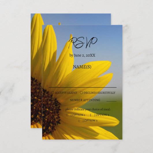 カスタマイズ可能なサンフラワーウェディングRSVPカード サンキューカード (正面/裏面)