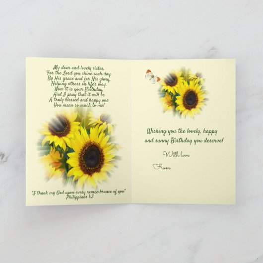 カスタマイズ可能なサンフラワークリスチャン誕生日 シーズンカード (内部)