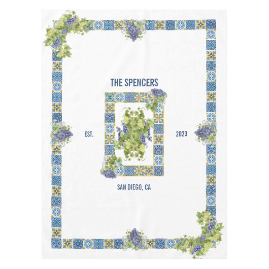 カスタマイズ可能なシチリアマジョリカタイルファンシーブドウ テーブルクロス (正面)