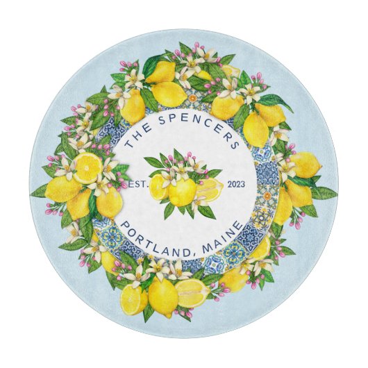 カスタマイズ可能なシチリアマジョリカタイルフローラレモン カッティングボード (正面)