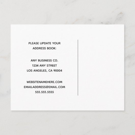 カスタマイズ可能なシックなブラックオフィス建物移動 案内ポストカード (裏面)