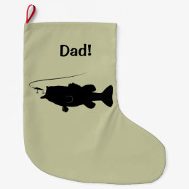 カスタマイズ可能なシルエットの名前のオオクチバス ラージクリスマスストッキング