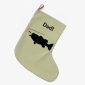 カスタマイズ可能なシルエットの名前のオオクチバス ラージクリスマスストッキング (正面 (吊り時))