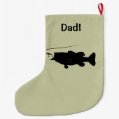 カスタマイズ可能なシルエットの名前のオオクチバス ラージクリスマスストッキング (裏面)