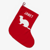 カスタマイズ可能なシルエットの名前のフェレット ラージクリスマスストッキング (正面 (吊り時))