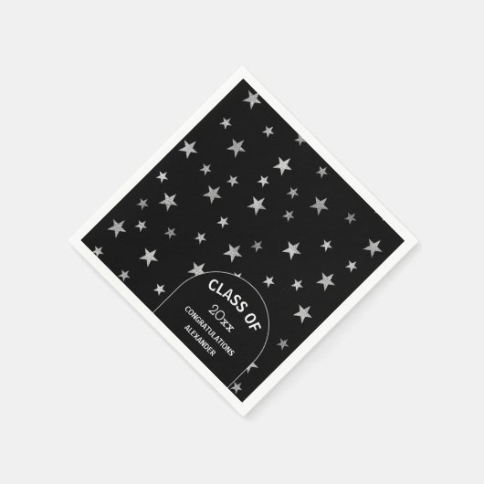 カスタマイズ可能なシルバースターズブラック卒業パーティー スタンダードカクテルナプキン (角)