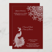 カスタマイズ可能なシルバーダークレッドメフェンディヘナインディアン 招待状 (正面/裏面)