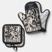カスタマイズ可能なジャージー牛 鍋つかみ&鍋敷きセット (正面/裏面)
