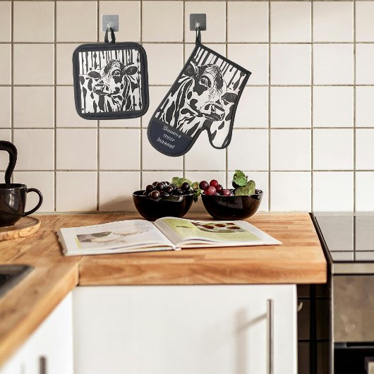 カスタマイズ可能なジャージー牛 鍋つかみ&鍋敷きセット