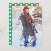 カスタマイズ可能なジョイクリスマスグリーン水玉模様バック シーズンカード (正面/裏面)