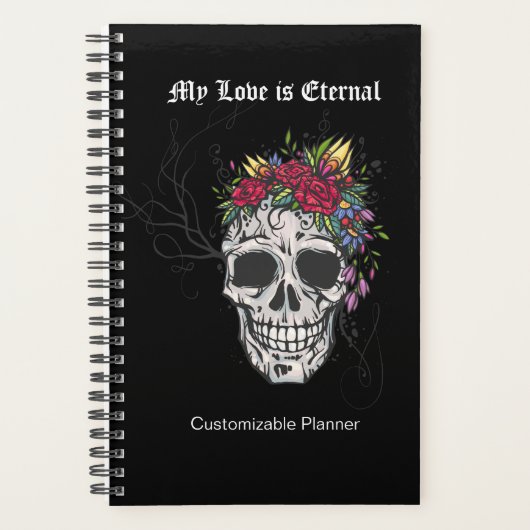 カスタマイズ可能なスカルのフラワークイーンプランナー プランナー手帳 (正面)