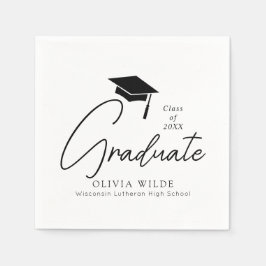 カスタマイズ可能なスクリプトブラック&ホワイトの卒業紙 スタンダードカクテルナプキン