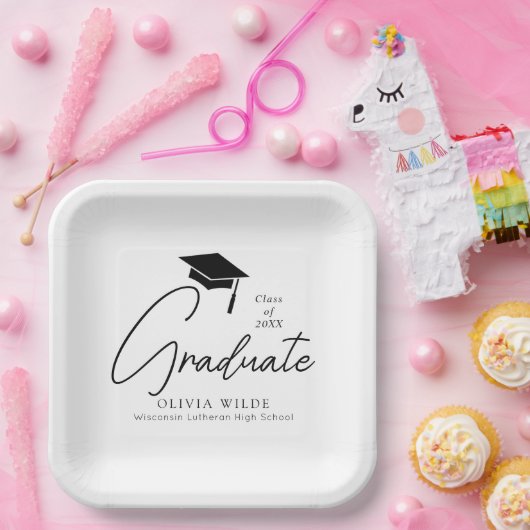 カスタマイズ可能なスクリプトモノクロ卒業 ペーパープレート (パーティー)