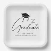 カスタマイズ可能なスクリプトモノクロ卒業 ペーパープレート (正面)
