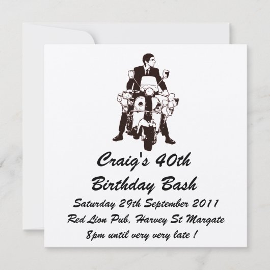 カスタマイズ可能なスクーターボーイ誕生日招待状 招待状 (正面)