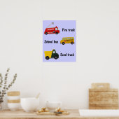 カスタマイズ可能なスクールバス、火災および砂トラック ポスター (キッチン)