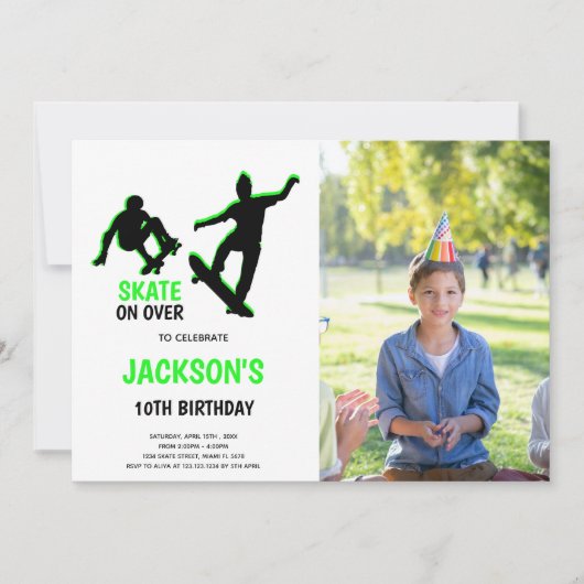 カスタマイズ可能なスケートで滑るパーティの招待状 子供へ 招待状 (正面)