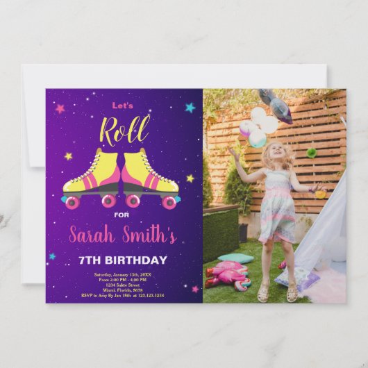 カスタマイズ可能なスケートで滑るパーティの招待状 子供へ 招待状 (正面)