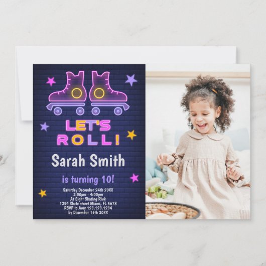 カスタマイズ可能なスケートで滑るパーティの招待状 子供へ 招待状 (正面)