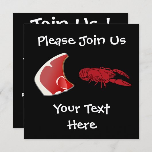 カスタマイズ可能なステーキおよびロブスターの招待状 招待状 (正面/裏面)