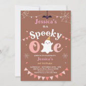 カスタマイズ可能なスパイキー ワン ハロウィン ファースト バースデー 招待状 (正面)