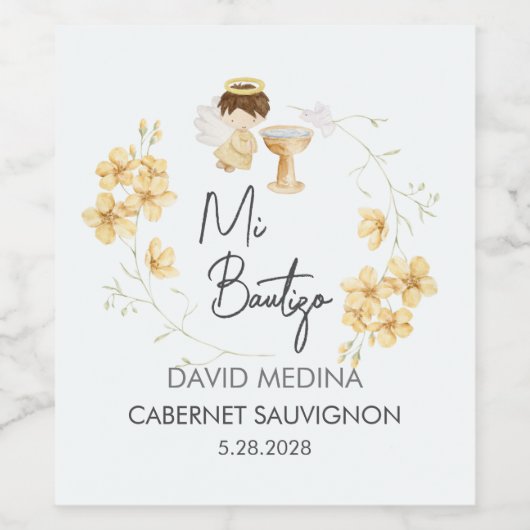 カスタマイズ可能なスペインの水彩天使の洗礼 ワインラベル (シングルラベル)