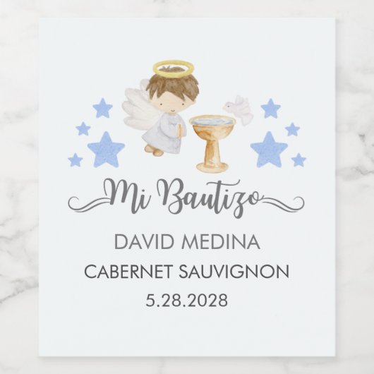 カスタマイズ可能なスペインの水彩天使の洗礼 ワインラベル (シングルラベル)