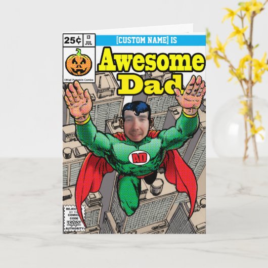 カスタマイズ可能なスーパーヒーロー漫画誕生日 カード (黄色い花)