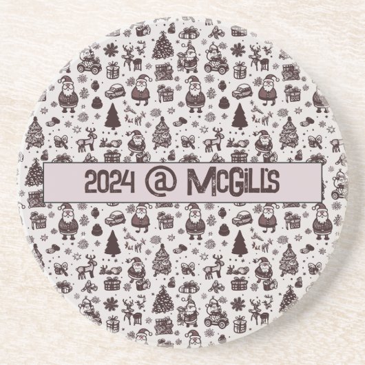 カスタマイズ可能なセピアのクリスマスパターン コースター (正面)
