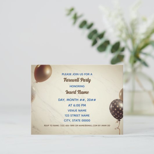 カスタマイズ可能なセピア別の退職パーティー ポストカード (スタンド正面)