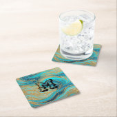 カスタマイズ可能なターコイズブルー金ゴールド旋回コースター スクエアペーパーコースター (インサイチュ)