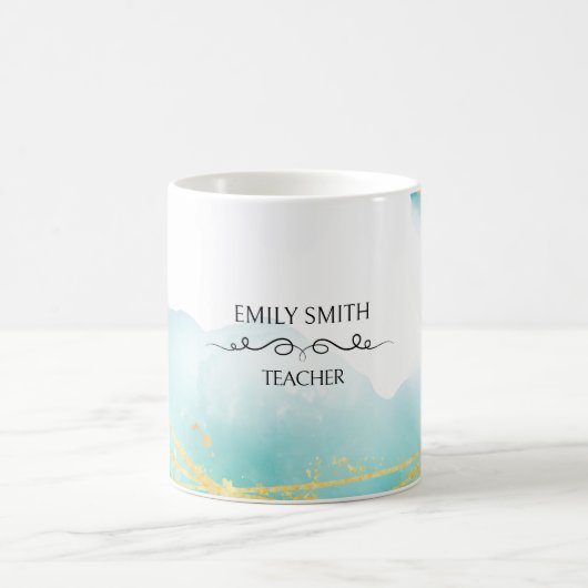 カスタマイズ可能なターコイズ水色抽象芸術 モダン コーヒーマグカップ (中央)