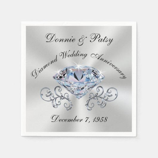 カスタマイズ可能なダイヤモンド記念日カクテルナプキン スタンダードカクテルナプキン (正面)