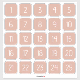 カスタマイズ可能なダスティピンクのスクエア数字ステッカー シール