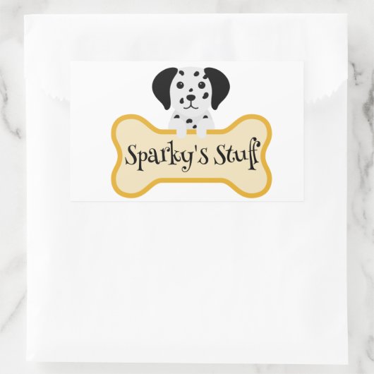 カスタマイズ可能なダルメシアン 犬の骨ステッカー付き 長方形シール (バッグ)